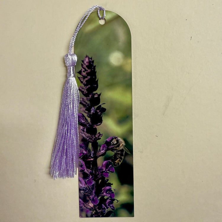 Purple Flower with Bee Metal Bookmark