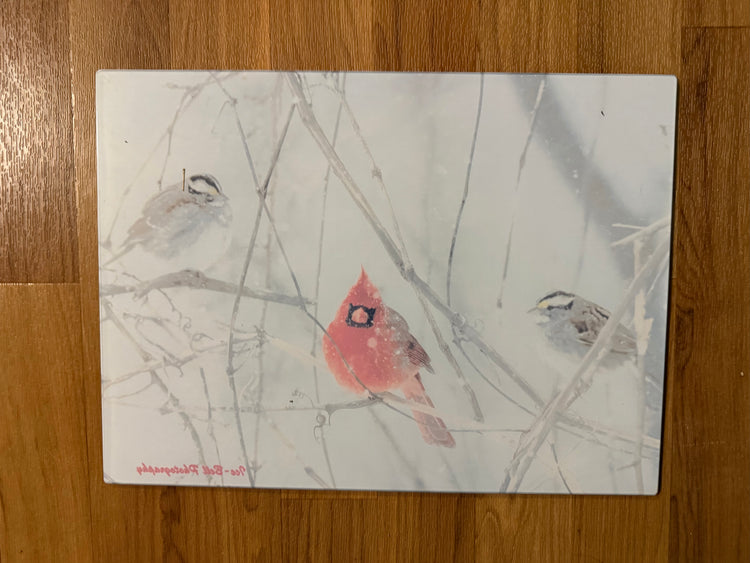 Glass Cutting Board - Cardinal and Sparrows