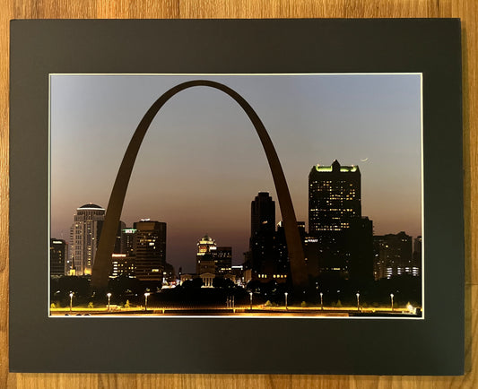 Nightfall on the St. Louis Arch Matted Print