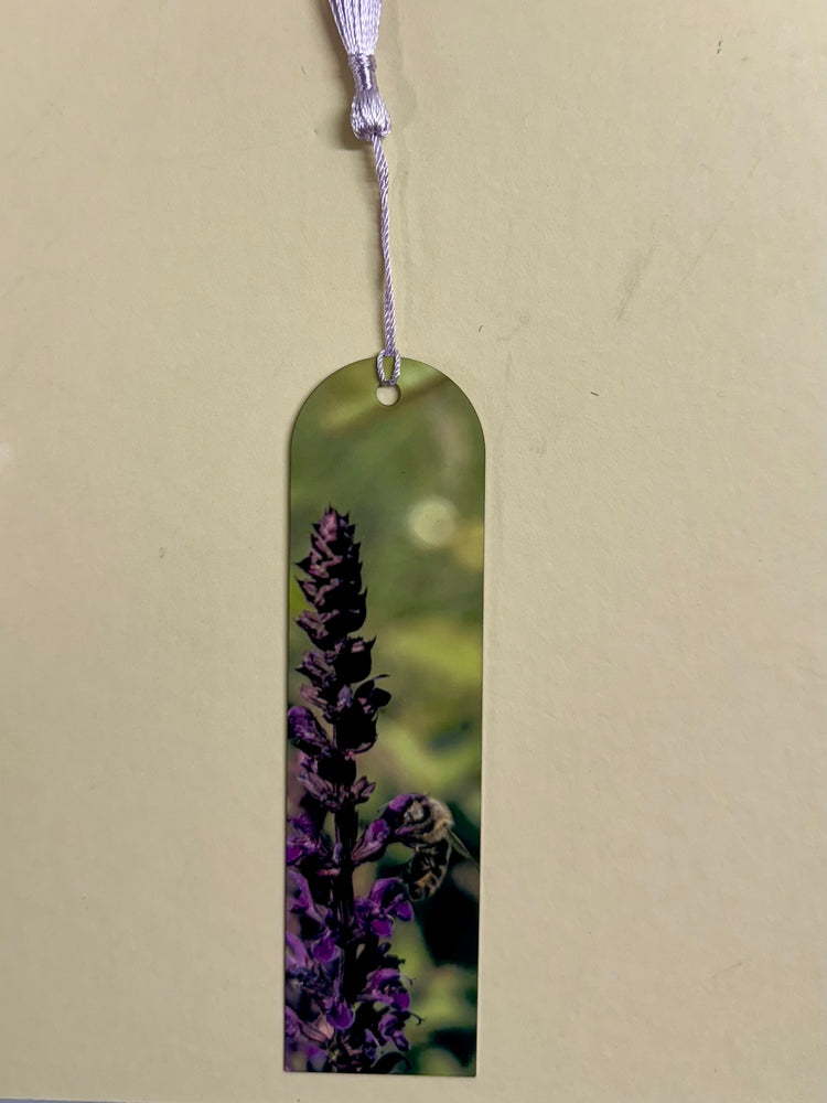 Purple Flower with Bee Metal Bookmark