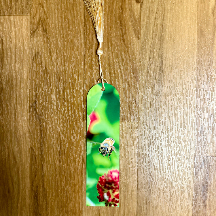 Bee Flying in Clover Metal Bookmark