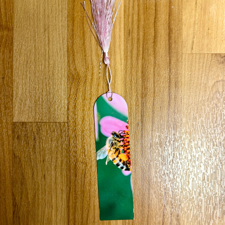 Bee On Pink Cone Flower Metal Bookmark