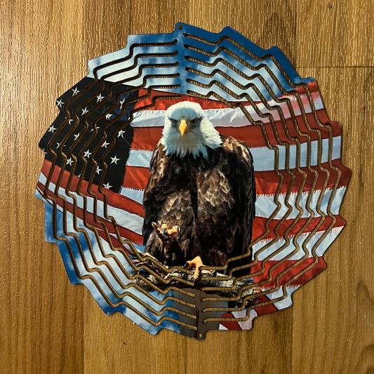 Wind Spinner Patriotic American Flag and Bald Eagle