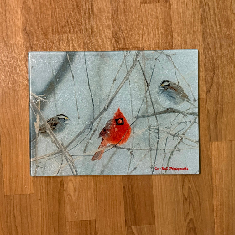 Glass Cutting Board - Cardinal and Sparrows