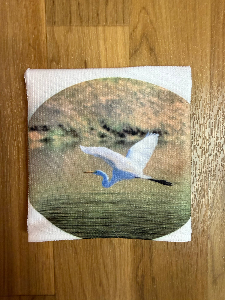 Great Egret in Flight Microfiber Washcloth