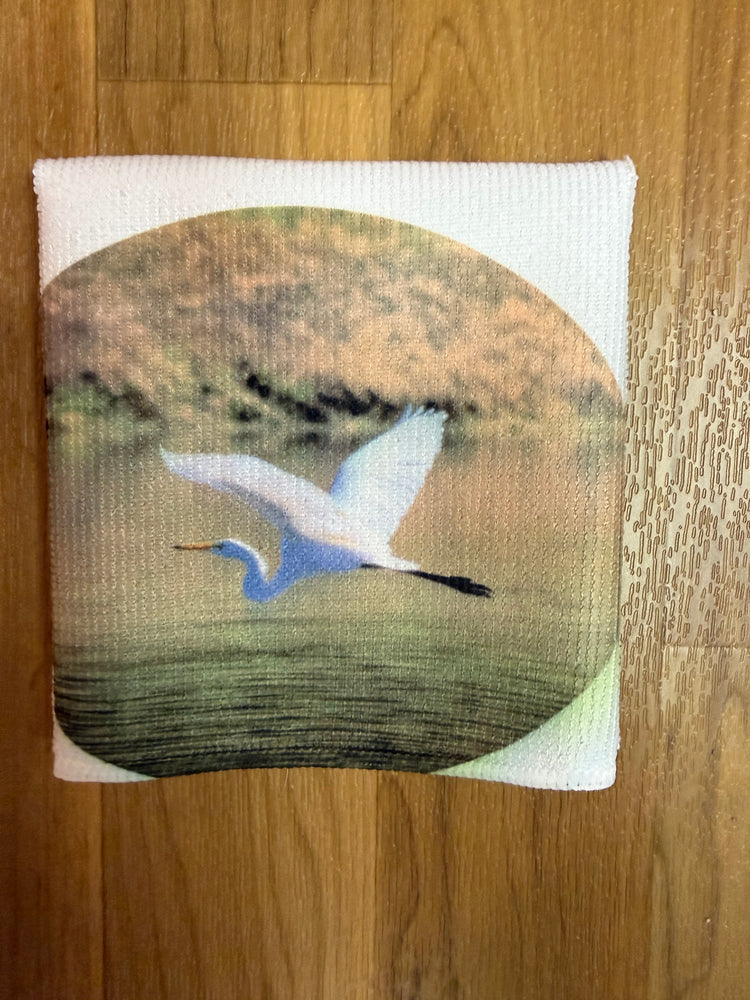 Great Egret in Flight Microfiber Washcloth
