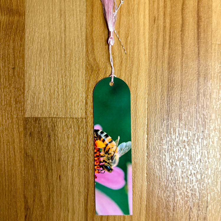 Bee On Pink Cone Flower Metal Bookmark