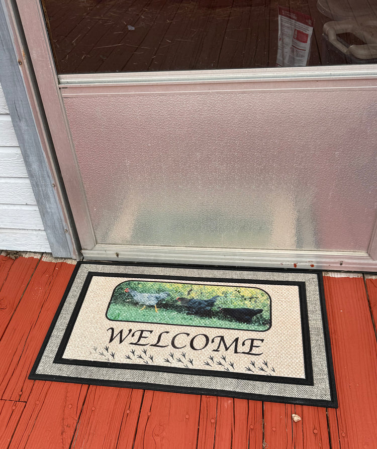 Welcome Three Chickens Door Mat