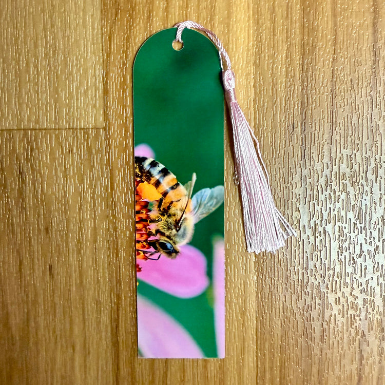Bee On Pink Cone Flower Metal Bookmark
