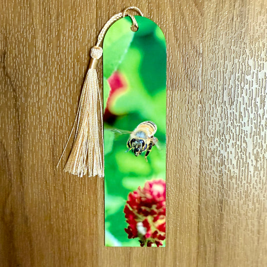 Bee Flying in Clover Metal Bookmark
