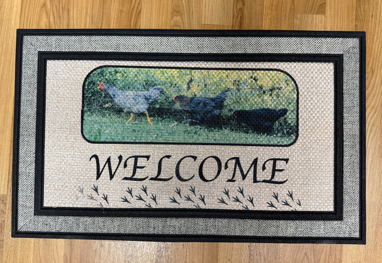 Welcome Three Chickens Door Mat