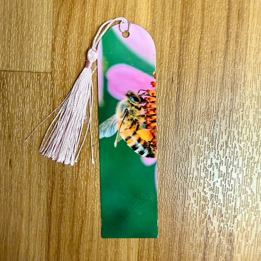 Bee On Pink Cone Flower Metal Bookmark