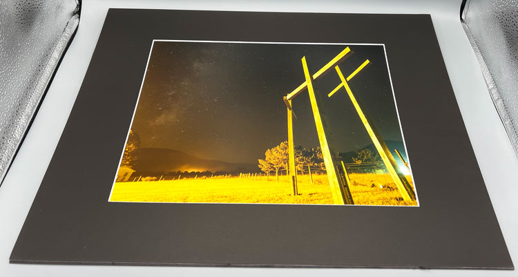 3 Crosses and Milkyway Walnut Grove Cemetery Matted Print